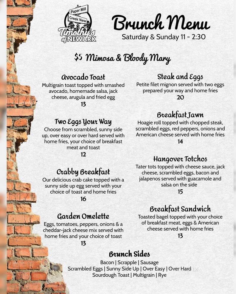 Timothy's Of Newark - Newark, DE menu_pic