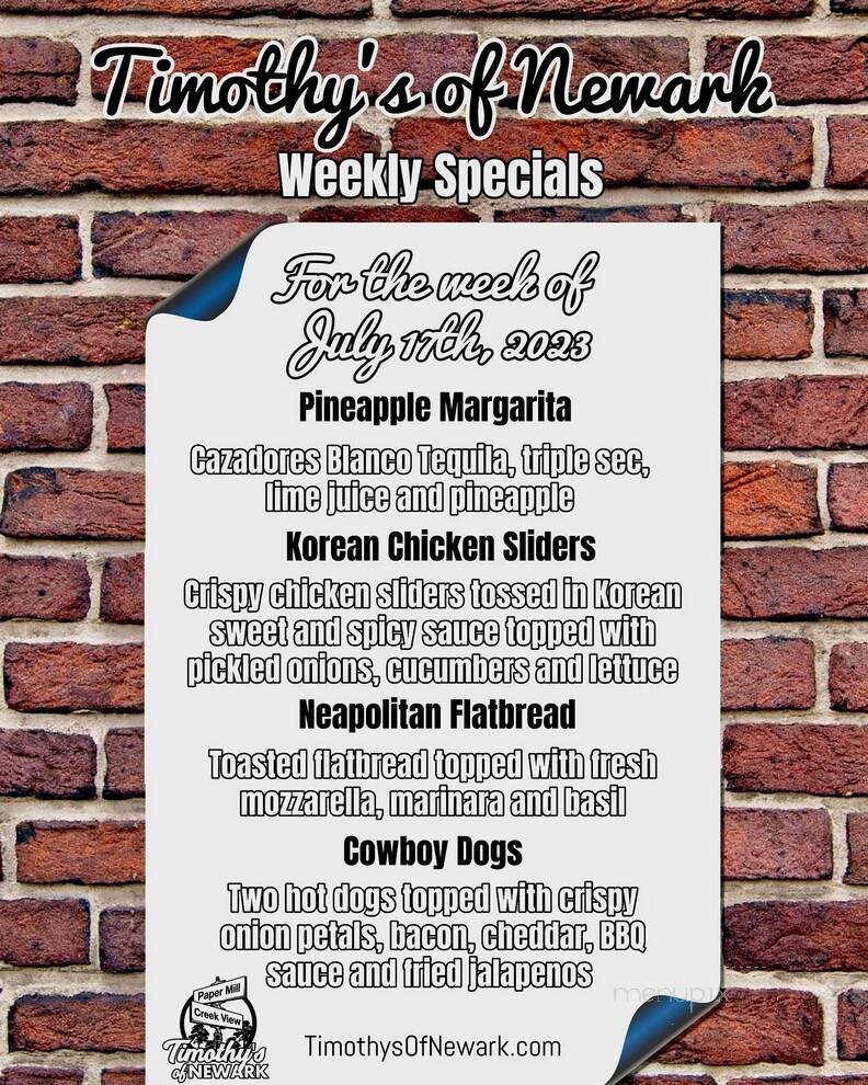 Timothy's Of Newark - Newark, DE menu_pic
