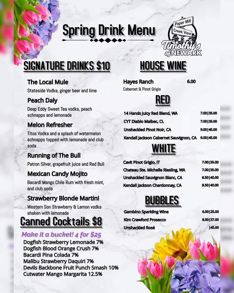 Timothy's Of Newark - Newark, DE menu_pic