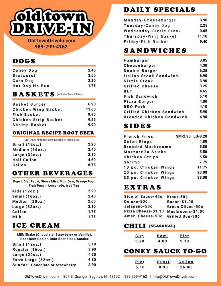 Old Town Drive-In - Saginaw, MI menu_pic