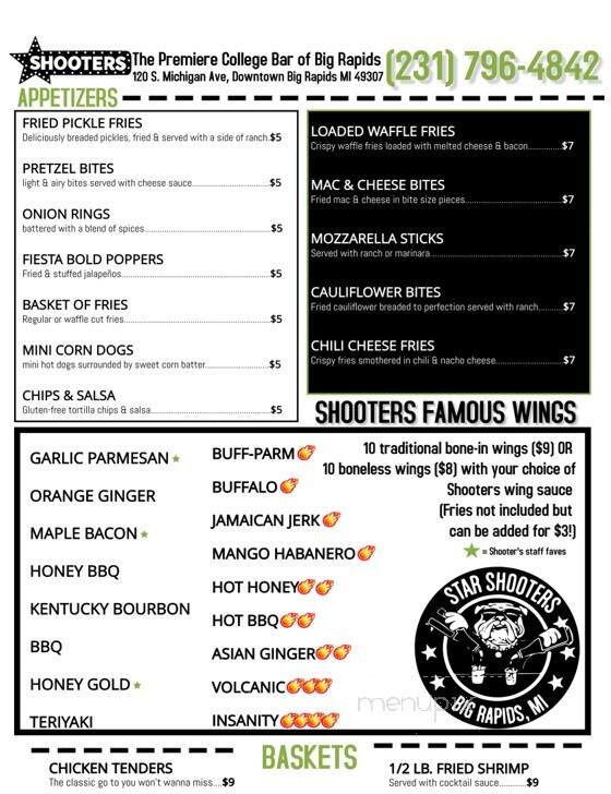 Star Shooter's Bar & Restaurant - Big Rapids, MI menu_pic