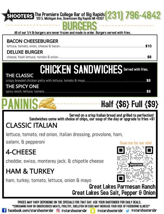Star Shooter's Bar & Restaurant - Big Rapids, MI menu_pic