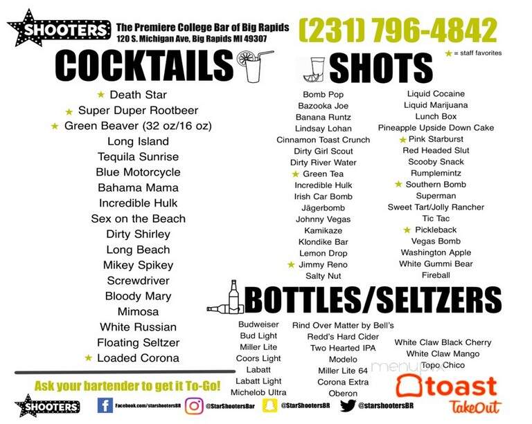 Star Shooter's Bar & Restaurant - Big Rapids, MI menu_pic