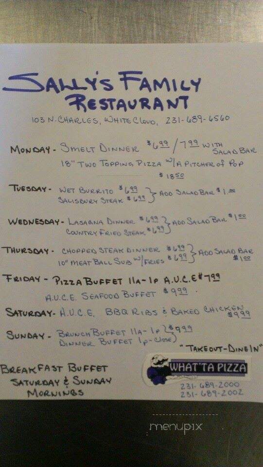 Sally's Family Restaurant - White Cloud, MI menu_pic