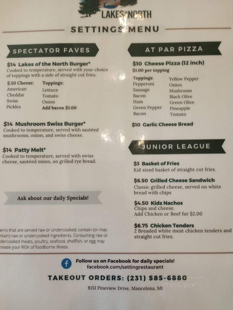 Lakes Of The North Restaurant - Mancelona, MI menu_pic