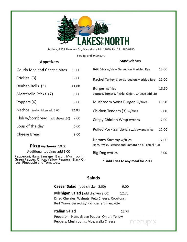 Lakes Of The North Restaurant - Mancelona, MI menu_pic