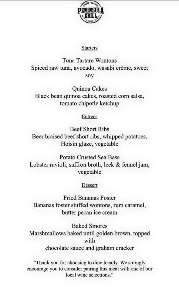 Peninsula Grill - Traverse City, MI menu_pic