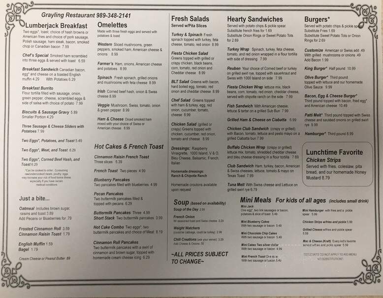 Grayling Restaurant - Grayling, MI menu_pic