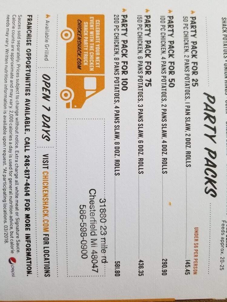 Chicken Shack Restaurant - Chesterfield, MI menu_pic