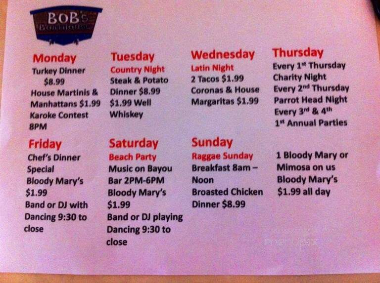 Bob's Boathouse - Wyandotte, MI menu_pic