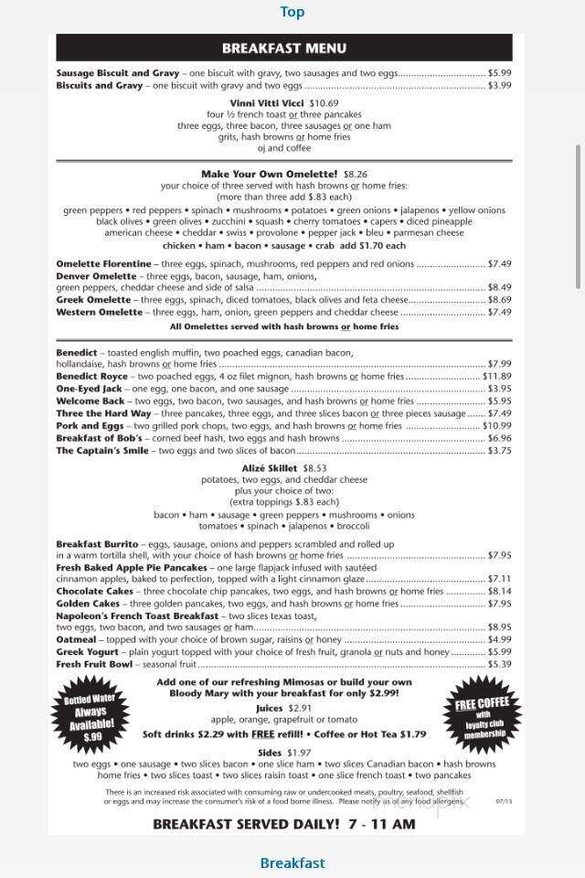 Bob's Boathouse - Wyandotte, MI menu_pic