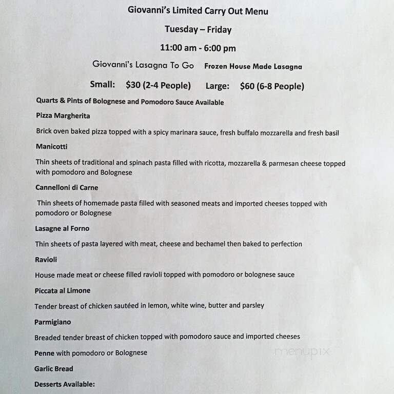 Giovanni's Ristorante - Detroit, MI menu_pic