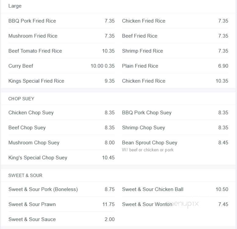 King's Kitchen - Maple Ridge, BC menu_pic