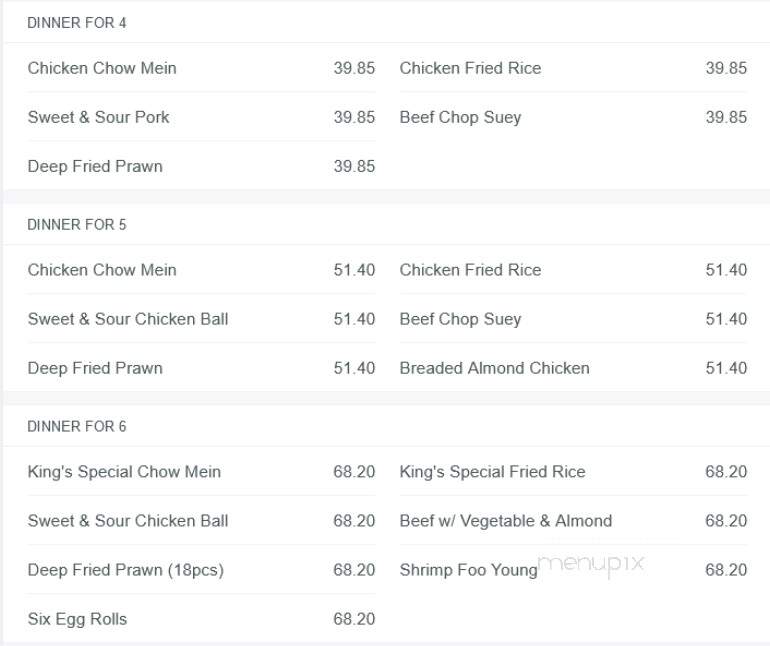 King's Kitchen - Maple Ridge, BC menu_pic