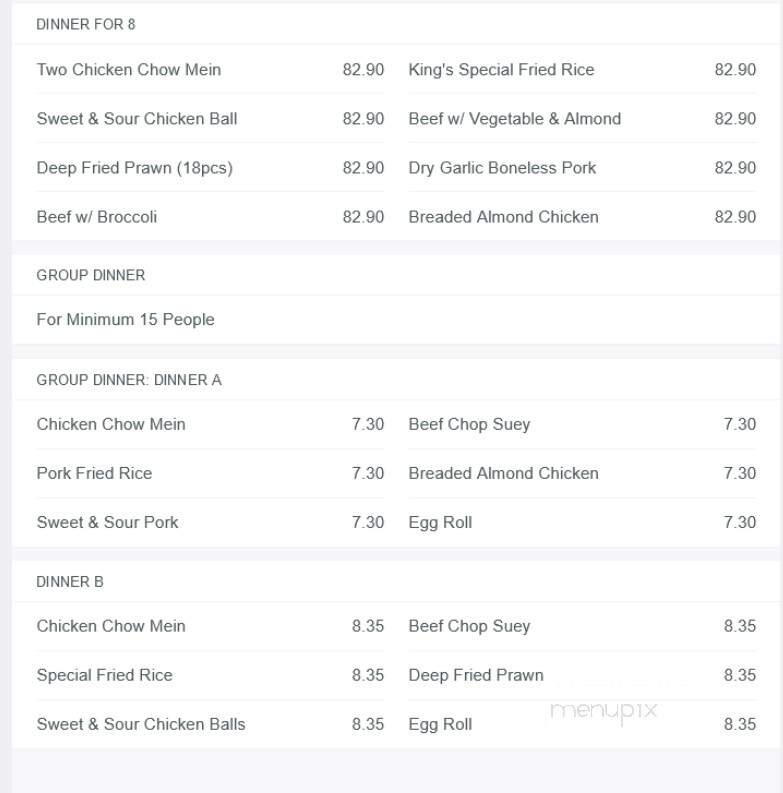 King's Kitchen - Maple Ridge, BC menu_pic