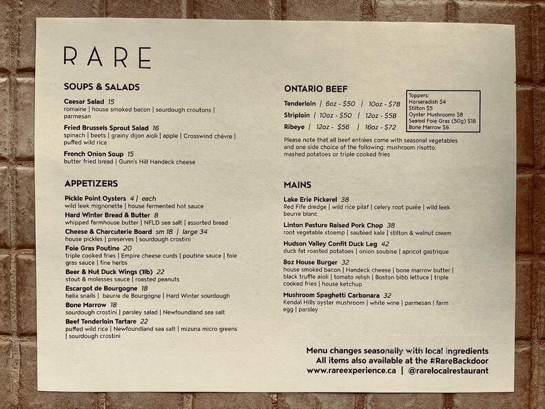 Rare - Peterborough, ON menu_pic
