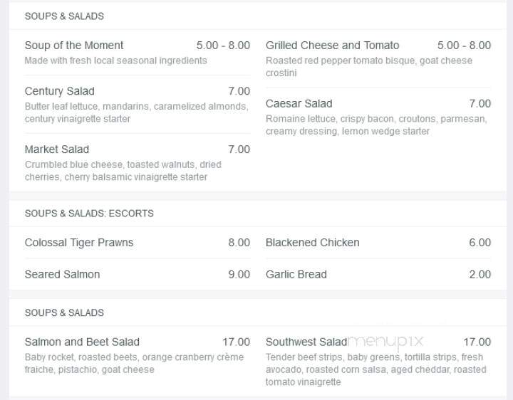 Century Grill & Bar - Edmonton, AB menu_pic