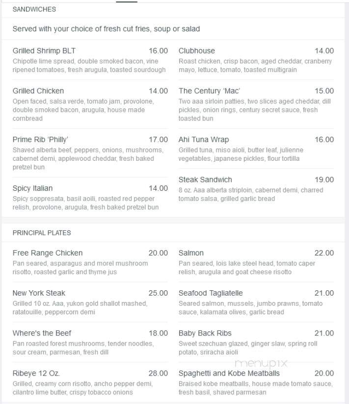 Century Grill & Bar - Edmonton, AB menu_pic