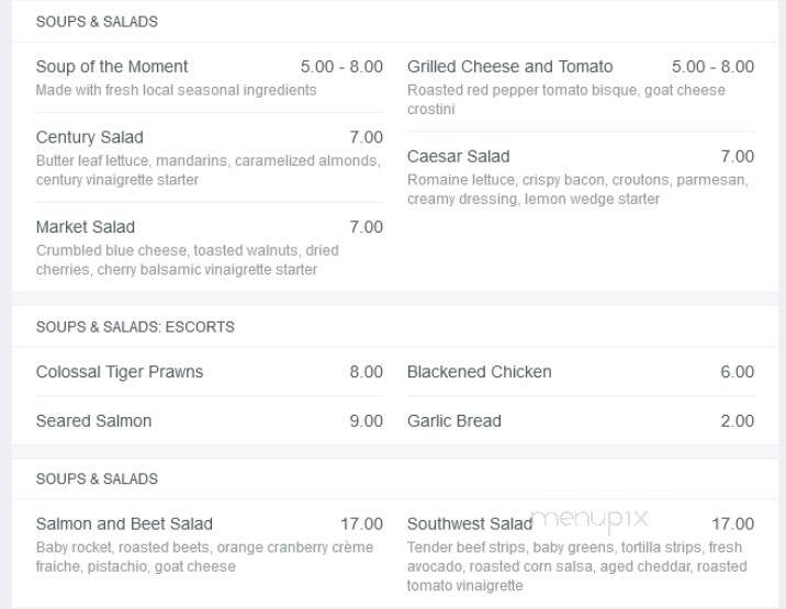 Century Grill & Bar - Edmonton, AB menu_pic