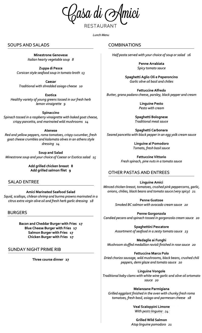 Amici - West Vancouver, BC menu_pic