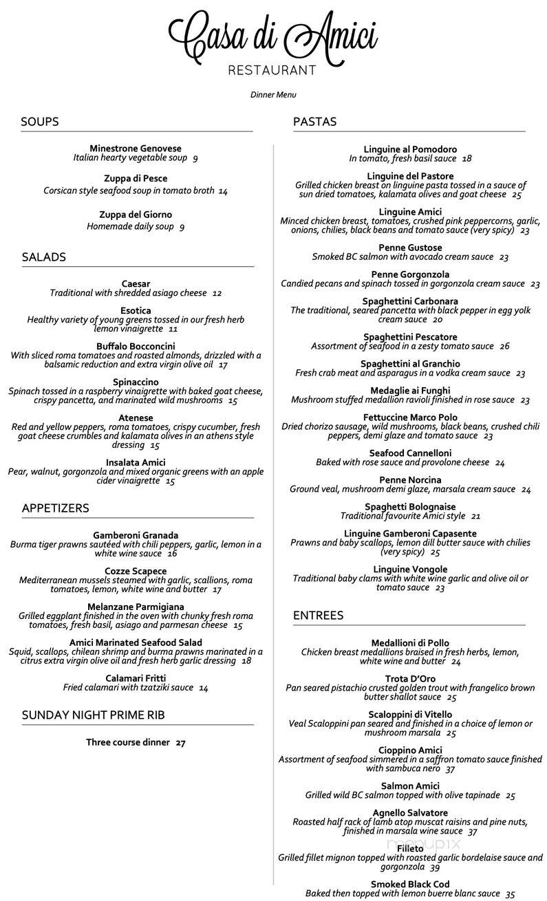 Amici - West Vancouver, BC menu_pic