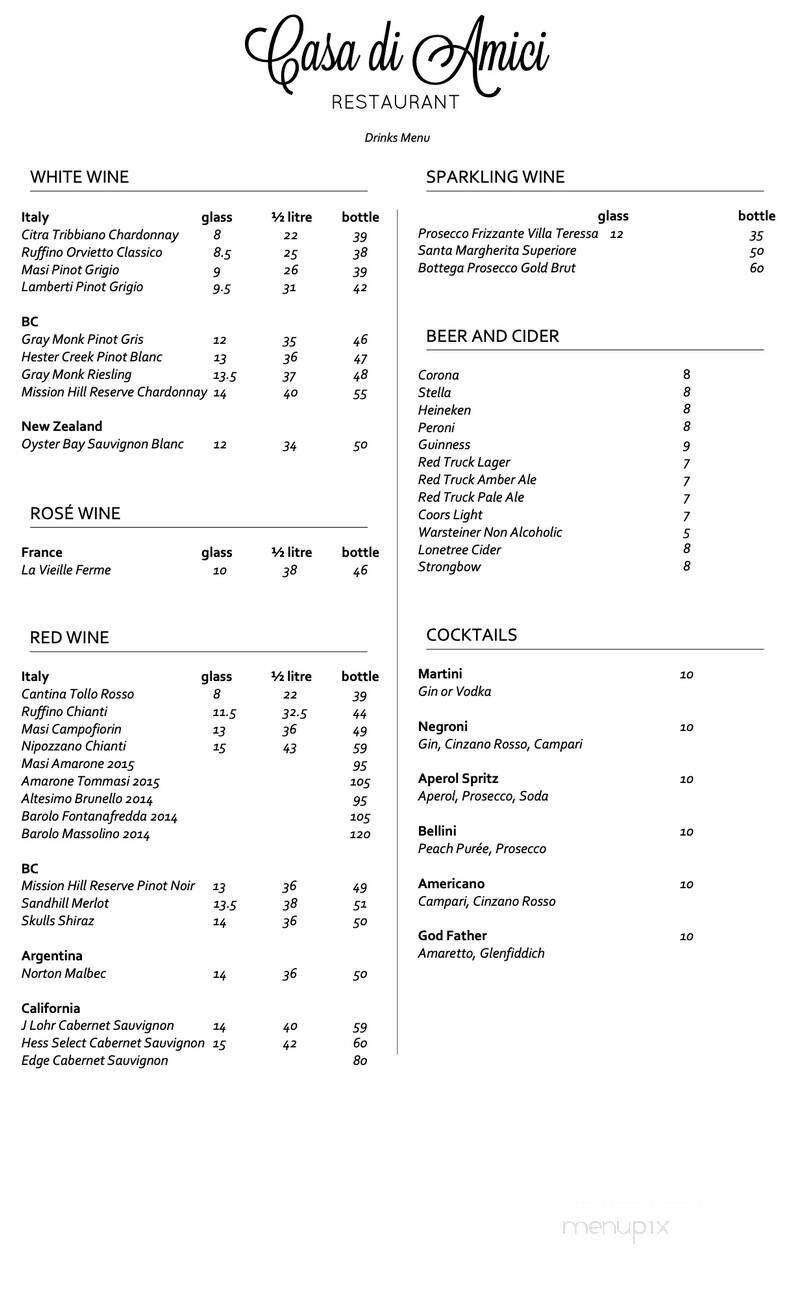 Amici - West Vancouver, BC menu_pic