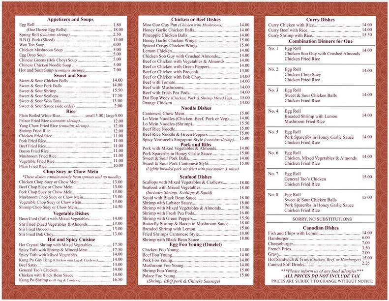 Chinese Palace Restaurant - Kingston, ON menu_pic