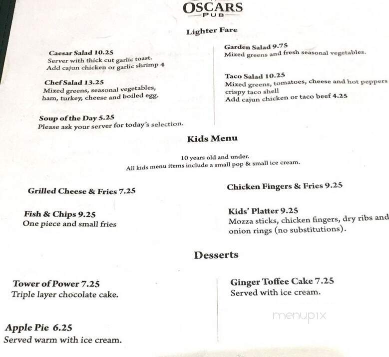 Oscars Pub - Sherwood Park, AB menu_pic