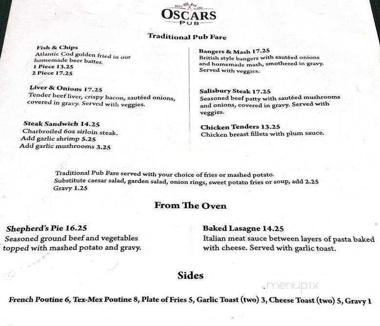 Oscars Pub - Sherwood Park, AB menu_pic