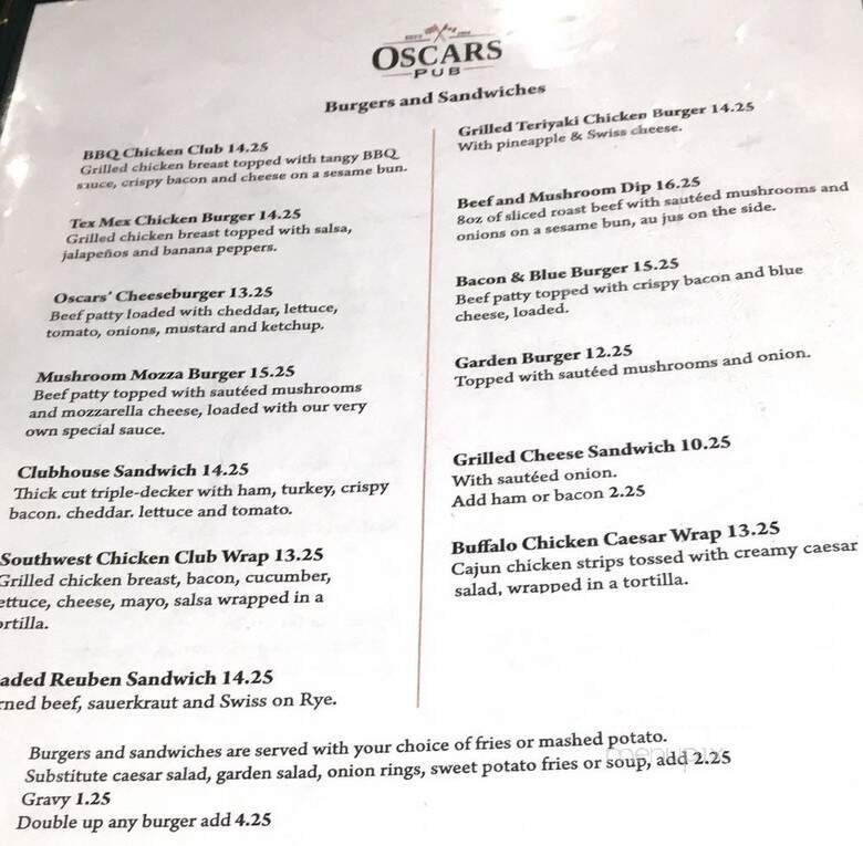 Oscars Pub - Sherwood Park, AB menu_pic