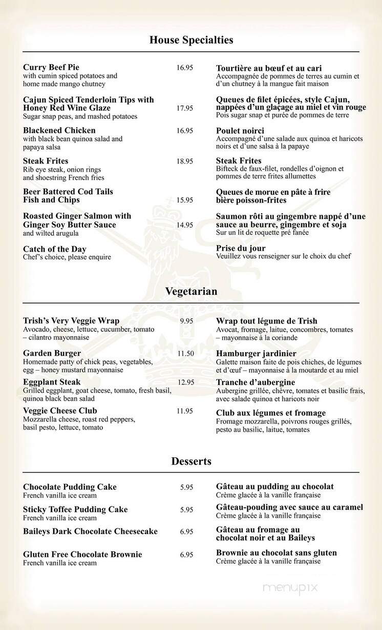 Lieutenant's Pump - Ottawa, ON menu_pic
