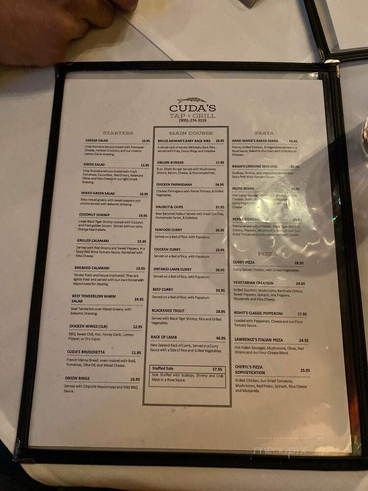 Cuda's Tap & Grill - Mississauga, ON menu_pic