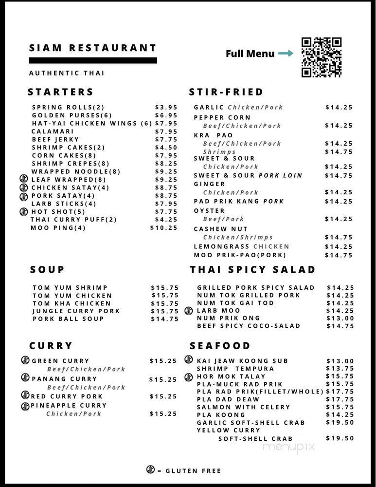 Siam - Regina, SK menu_pic