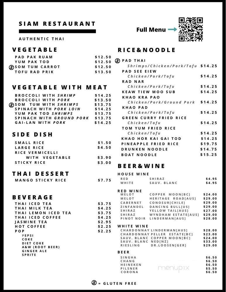 Siam - Regina, SK menu_pic