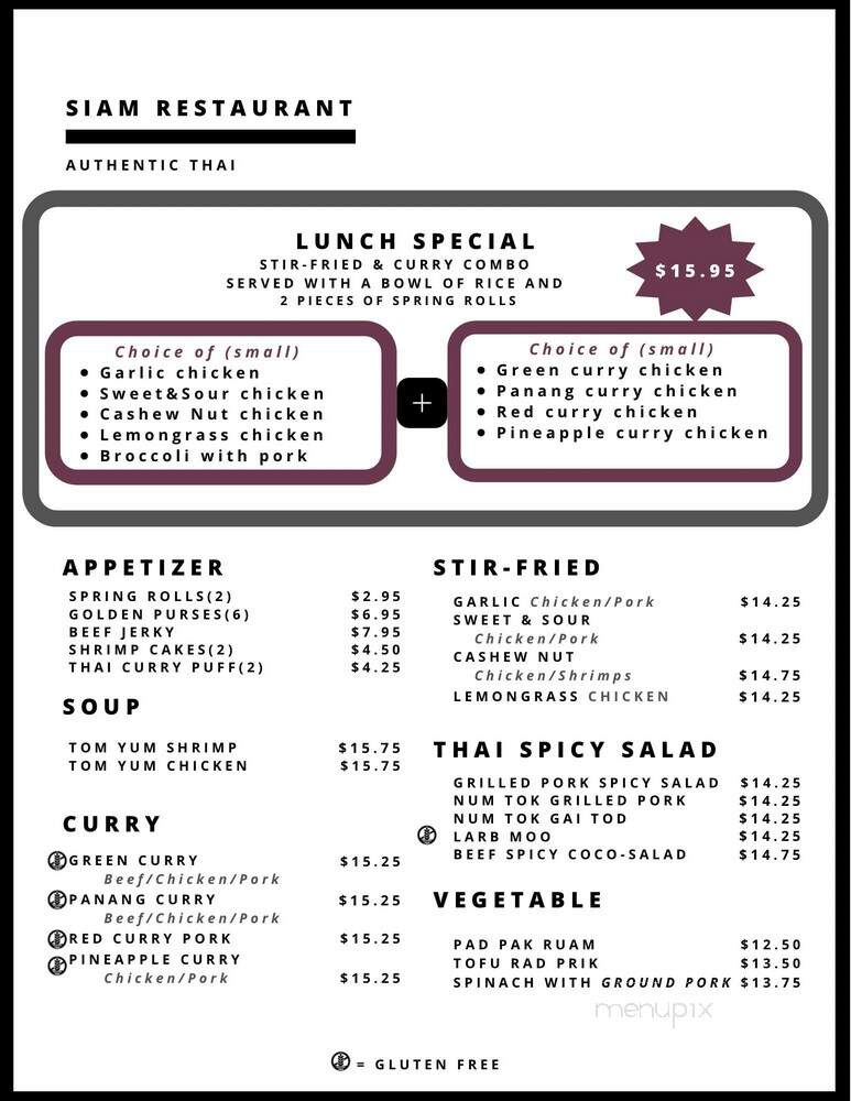 Siam - Regina, SK menu_pic