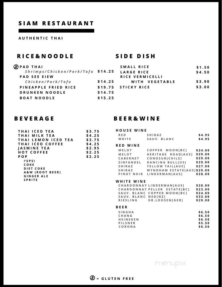 Siam - Regina, SK menu_pic