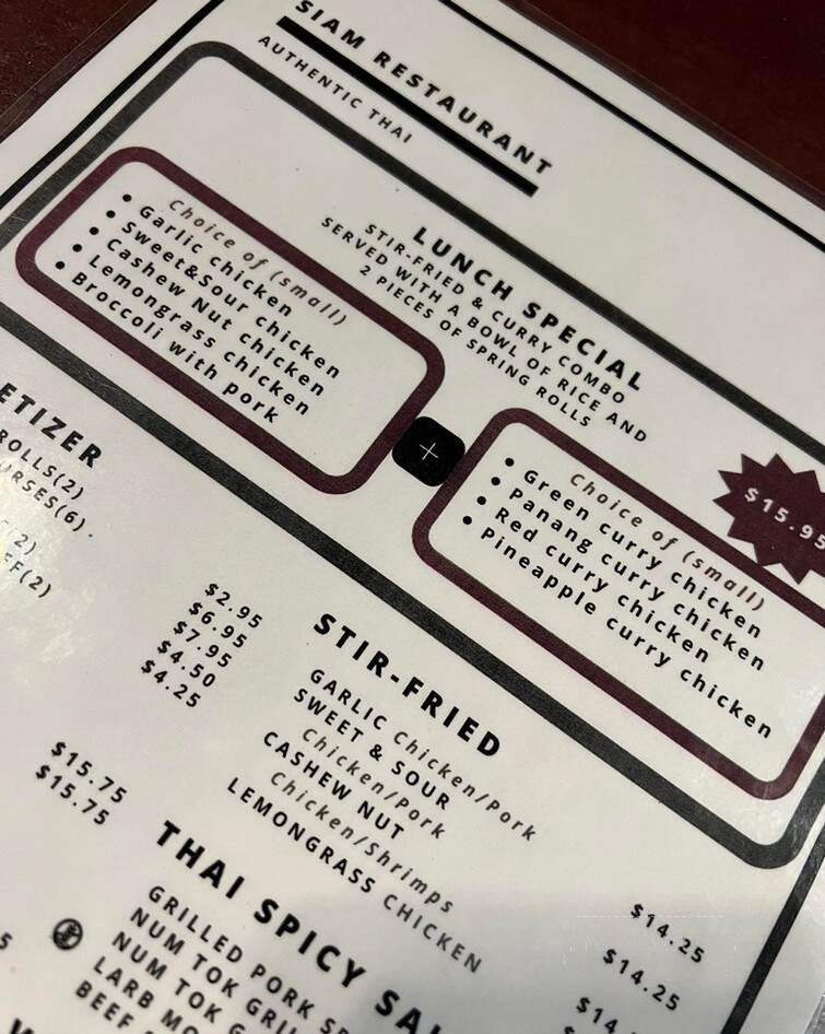 Siam - Regina, SK menu_pic
