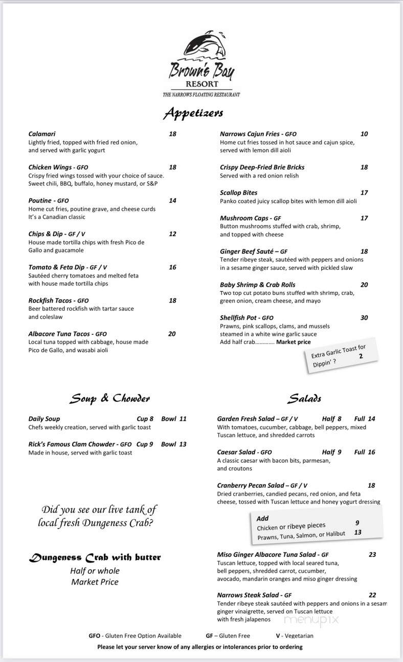 Brown's Bay Restaurant - Campbell River, BC menu_pic