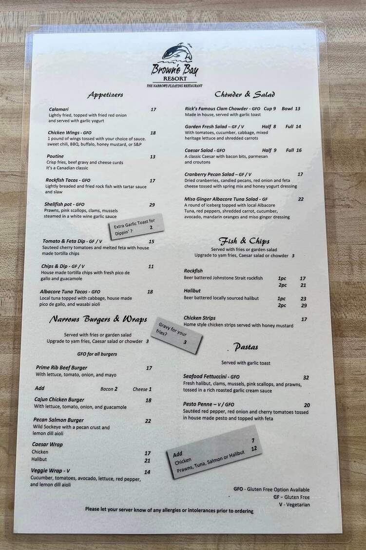 Brown's Bay Restaurant - Campbell River, BC menu_pic