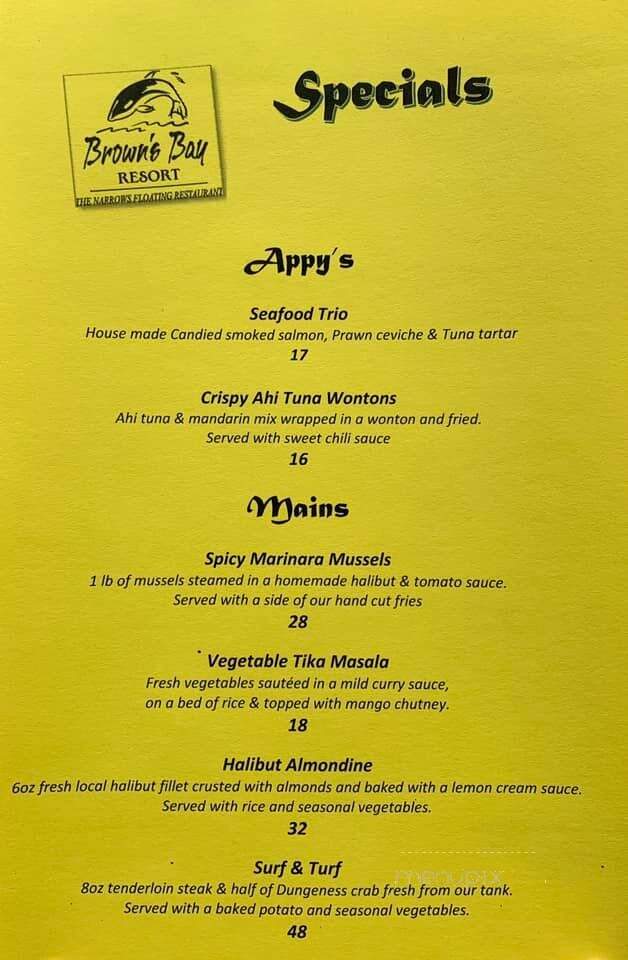 Brown's Bay Restaurant - Campbell River, BC menu_pic