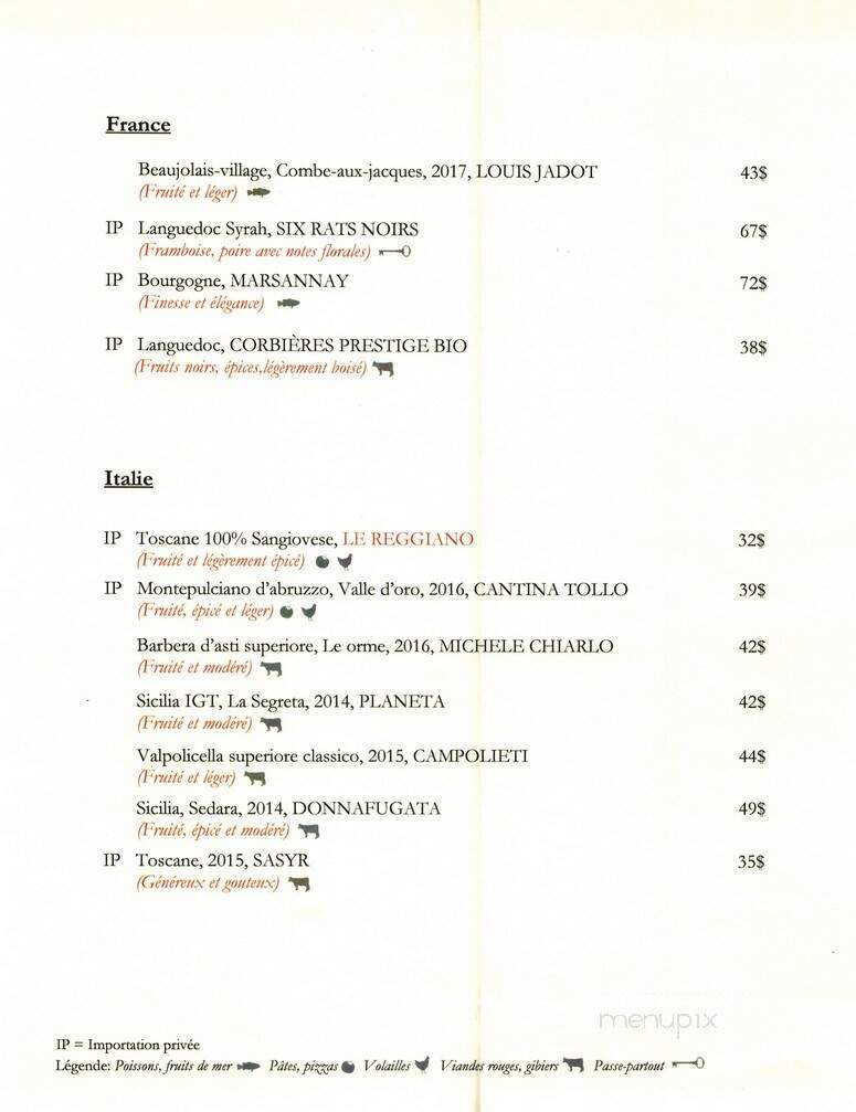 Le Reggiano - Sainte-Martine, QC menu_pic