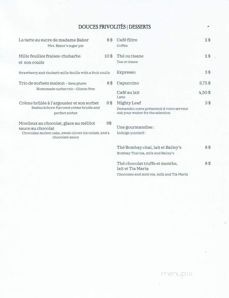 Baker's Inn Restaurant - Chateau-Richer, QC menu_pic