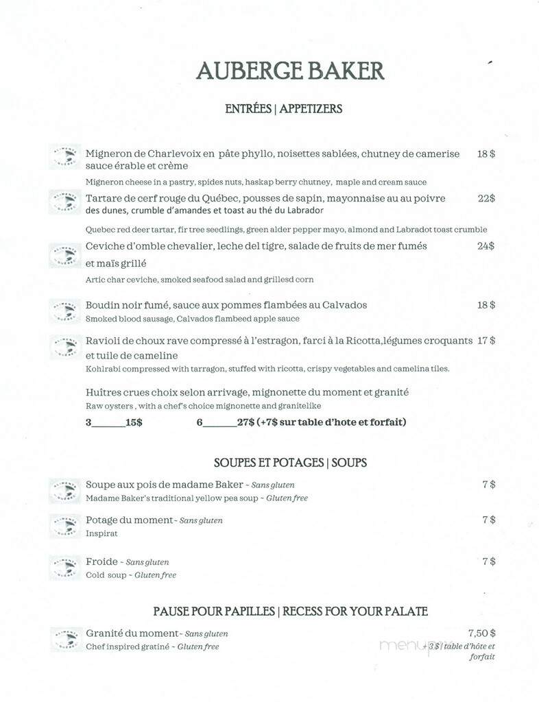 Baker's Inn Restaurant - Chateau-Richer, QC menu_pic