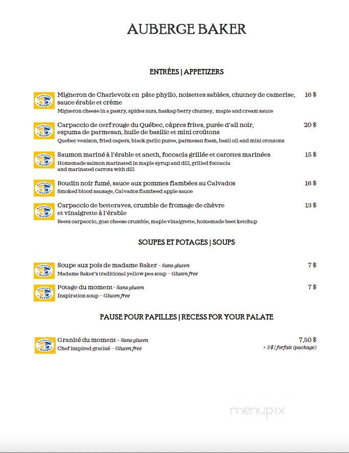 Baker's Inn Restaurant - Chateau-Richer, QC menu_pic