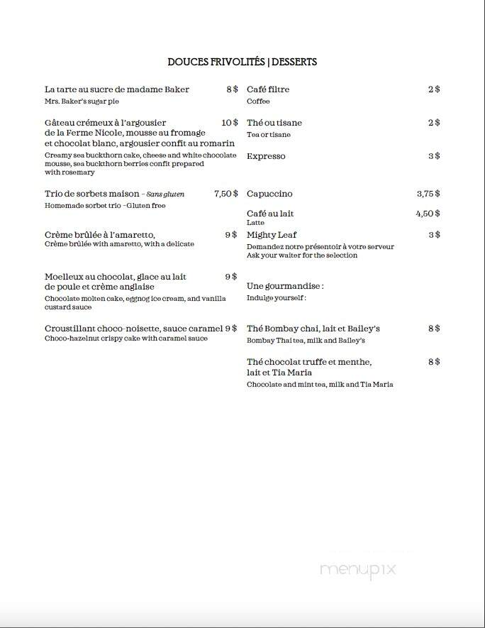 Baker's Inn Restaurant - Chateau-Richer, QC menu_pic