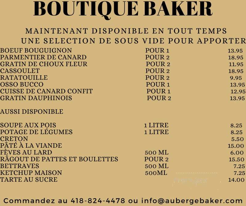 Baker's Inn Restaurant - Chateau-Richer, QC menu_pic