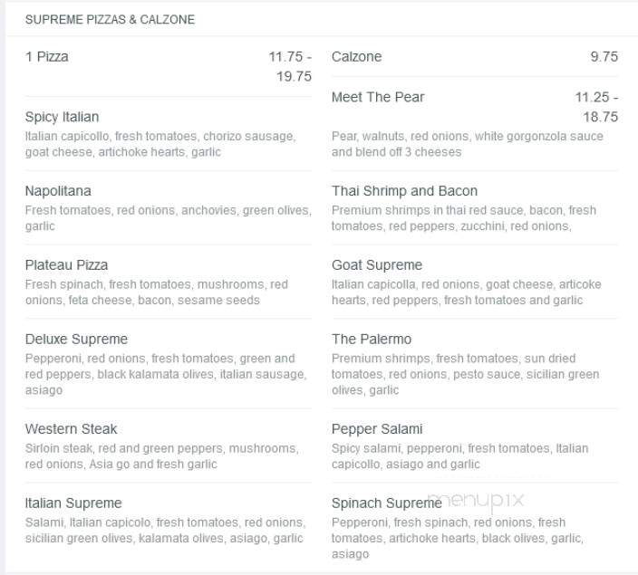 Plateau Pizza - Coquitlam, BC menu_pic