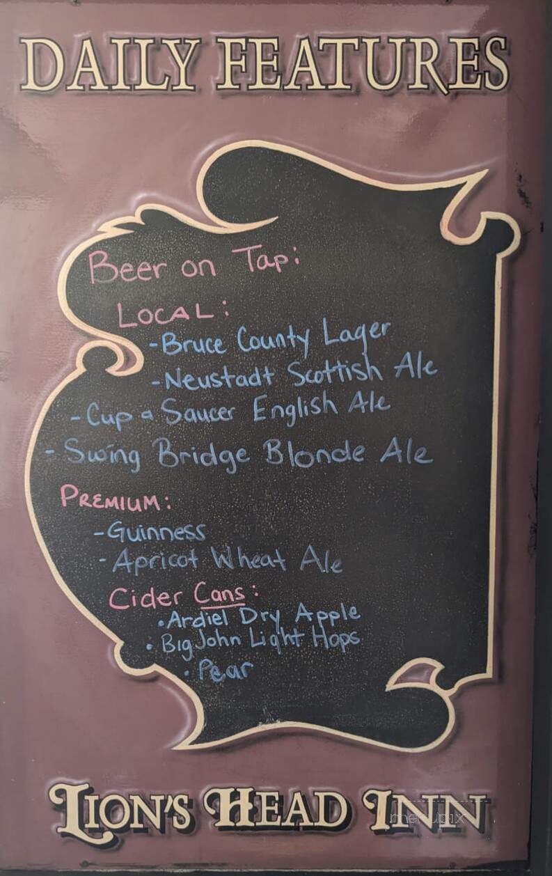 Lions Head Inn - Lions Head, ON menu_pic