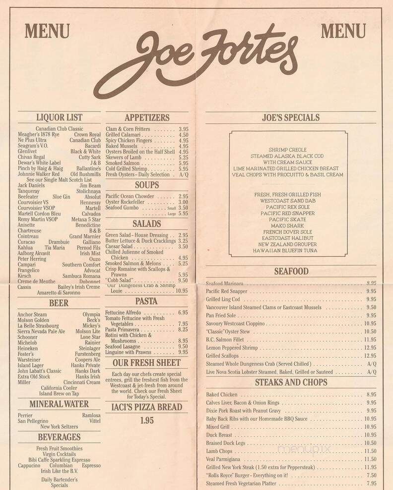 Joe Fortes Seafood & Chop House - Vancouver, BC menu_pic