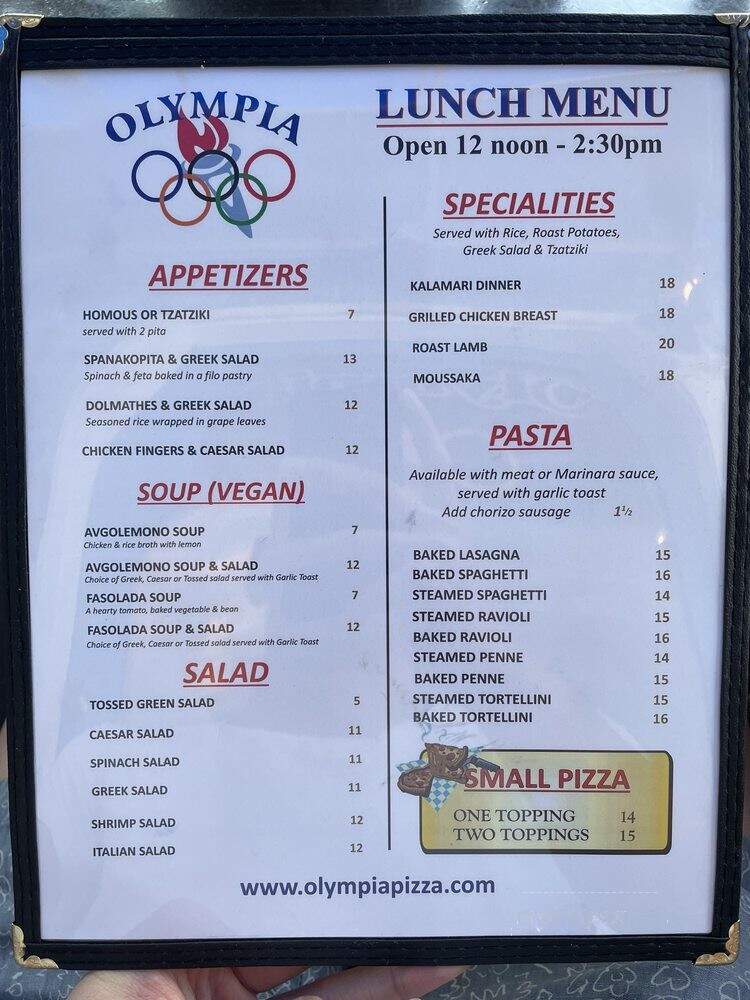 Olympia Pizza & Pasta Restaurant on Denman - Vancouver, BC menu_pic